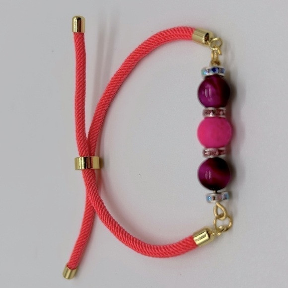 Red tiger eye fuchsia lava stone strong nylon cord unisex handmade bracelet new - Picture 1 of 3